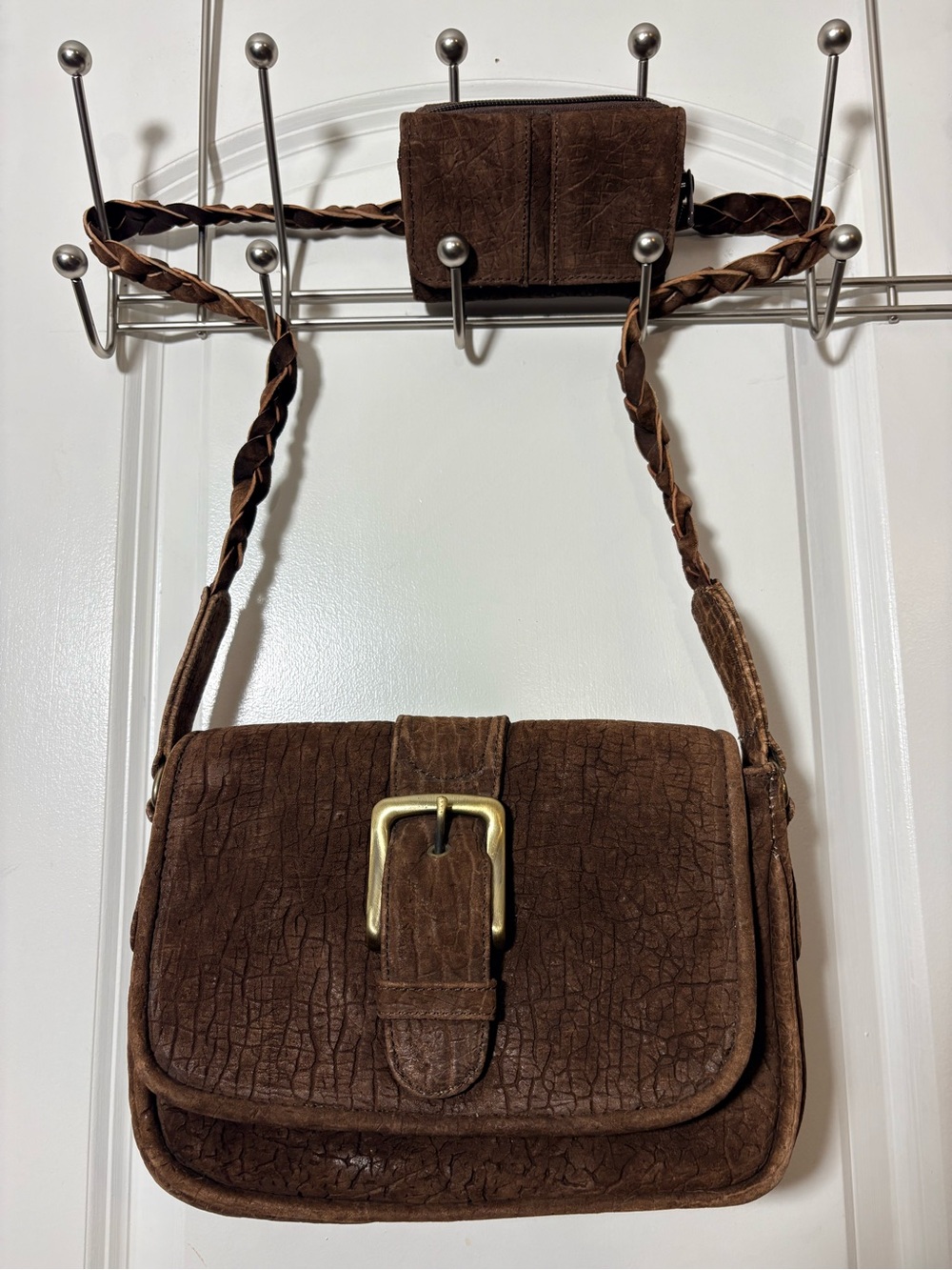 Vintage Artisan Exotic Textured Leather Saddle Bag & Wallet
